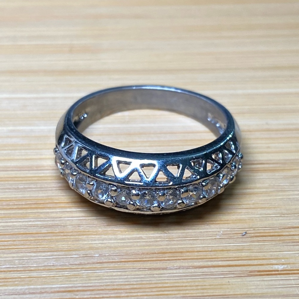 Women's Geometric Cut Sterling Silver CZ Ring 10 - Picture 3 of 16